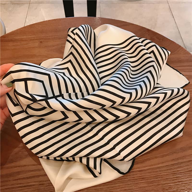 Black and white striped silk Square scarf - 90cm