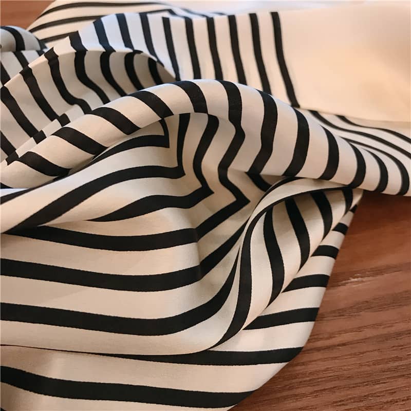 Black and white striped silk Square scarf - 90cm