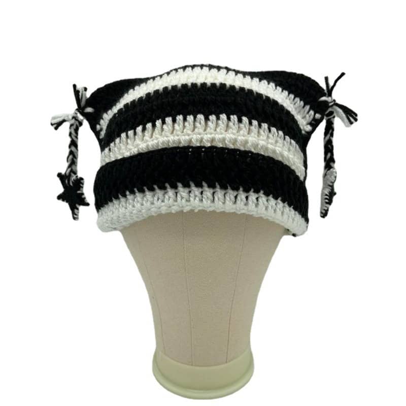 Cat Ears Devil Horns Striped Beanie Fox Ears Hand Knitted Cap