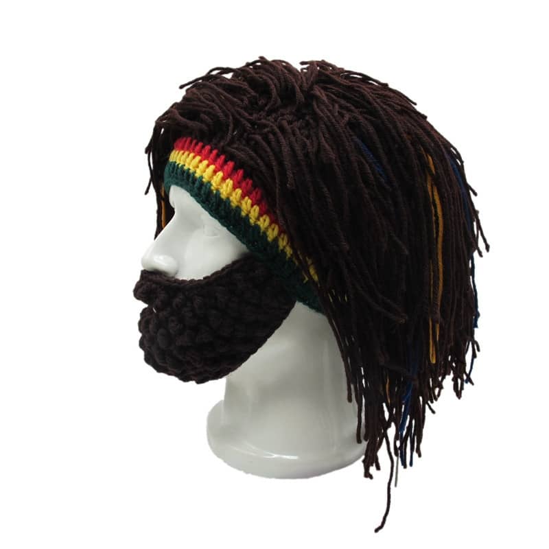 Long Crochet Wig Cap Creative Straw Hat + Beard Mask