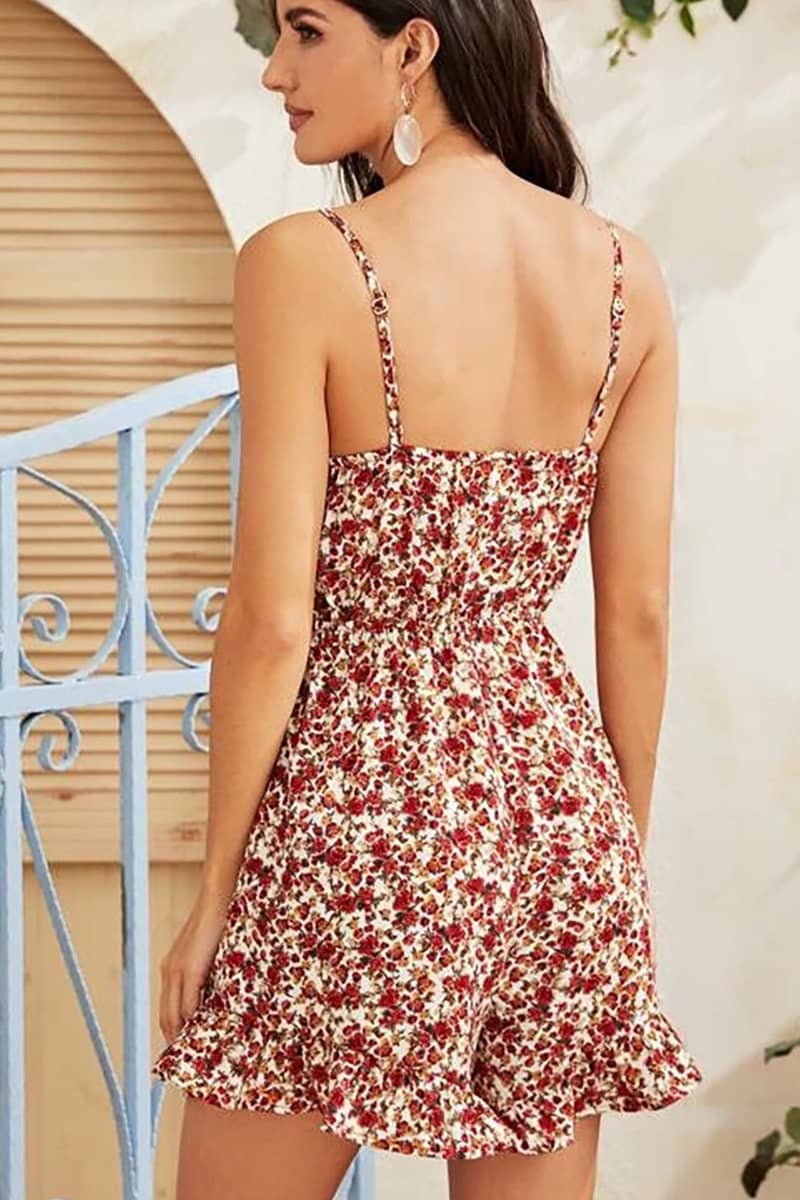 Floral sling bow skirt sexy backless one-piece XL | IFAUN
