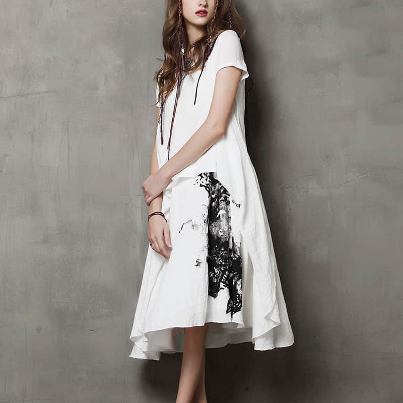 Summer printed short-sleeved loose plus size dress | IFAUN