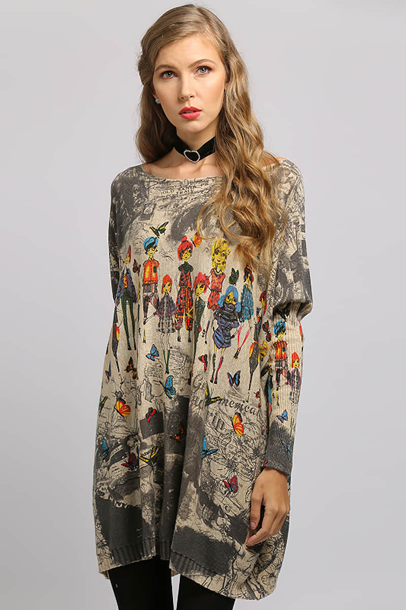 Loose and simple printed sweater | IFAUN