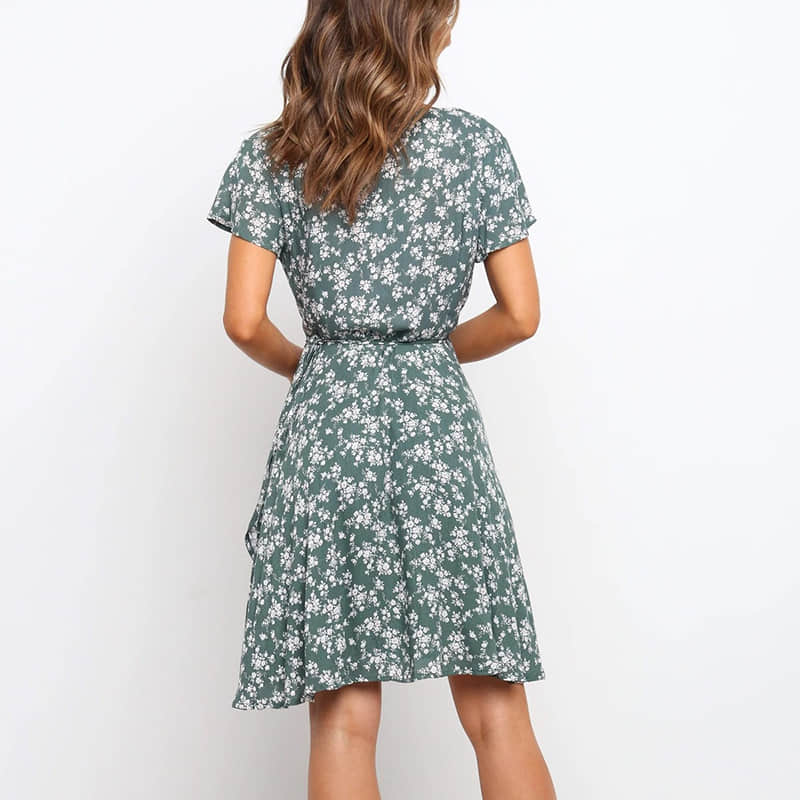 Printed pullover V-neck large swing dress  | IFAUN