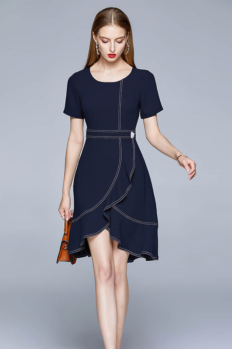Round neck short sleeve fishtail ruffle dress 2XL | IFAUN