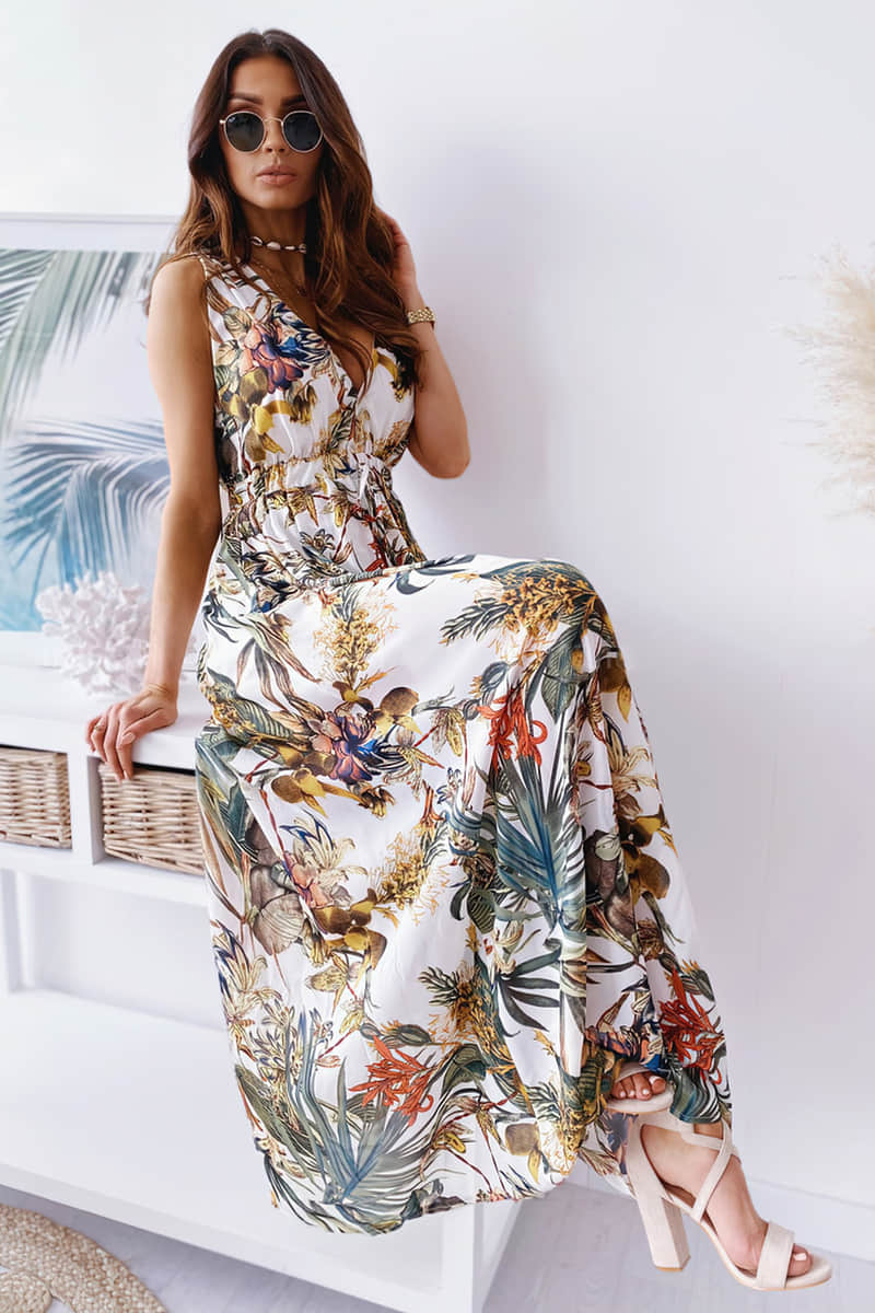 Women's summer print tie dress White / 2XL | IFAUN