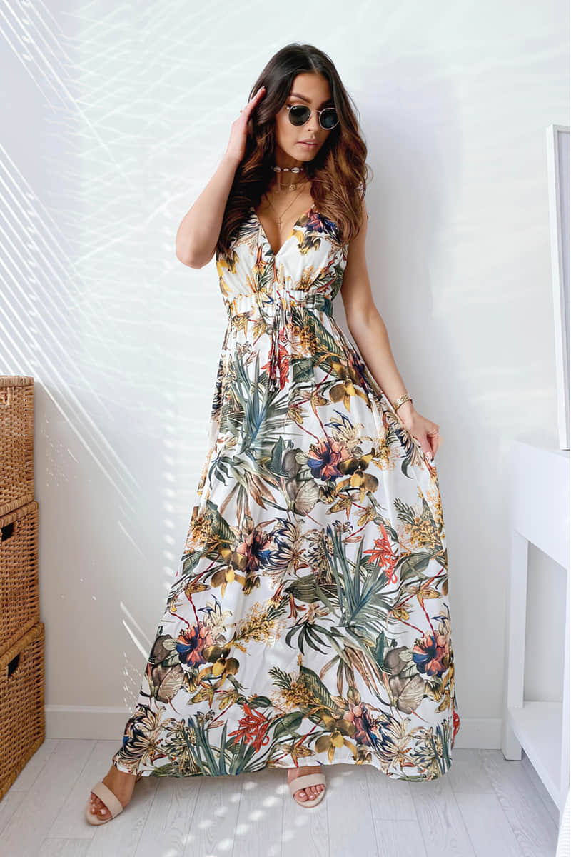 Women's summer print tie dress White / M | IFAUN