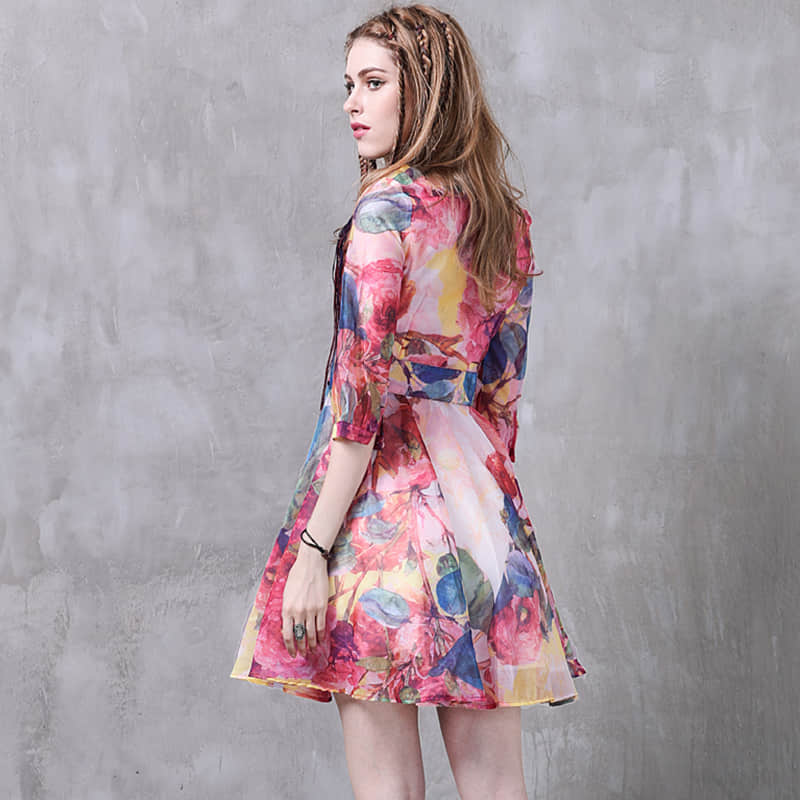 Puff sleeve print dress  | IFAUN