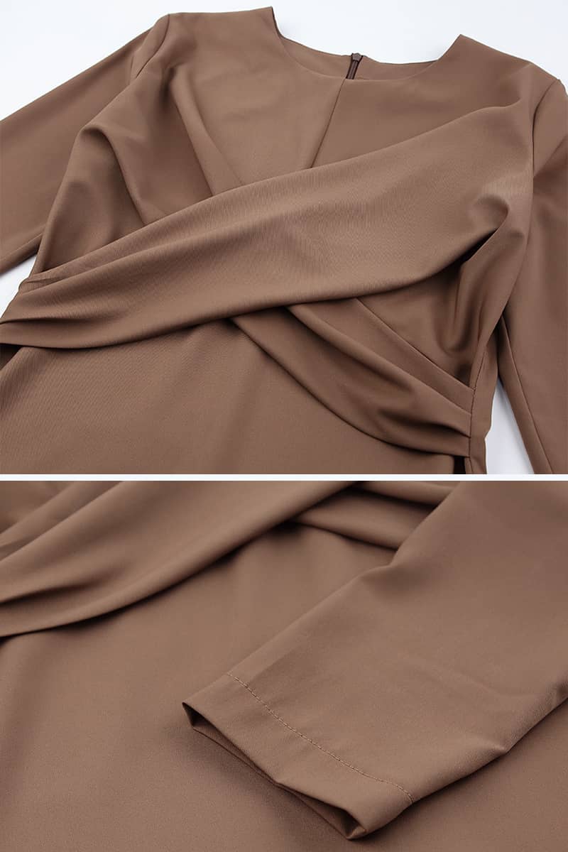 Women's round neck waist long sleeve dress | IFAUN