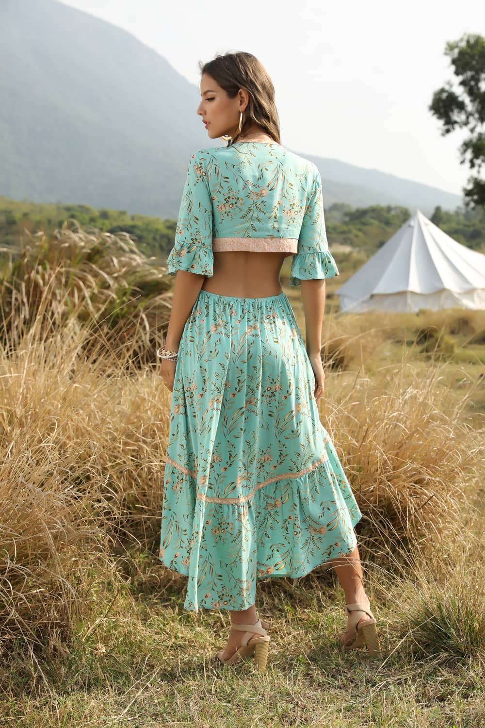 Bohemian Deep V Neck Tie Dress | IFAUN