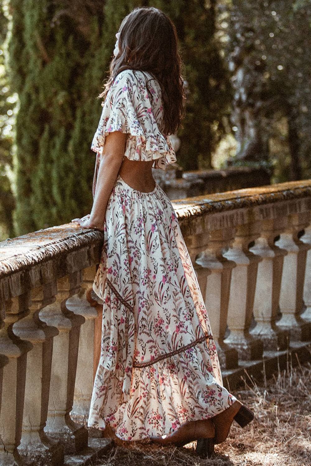 Bohemian Deep V Neck Tie Dress | IFAUN