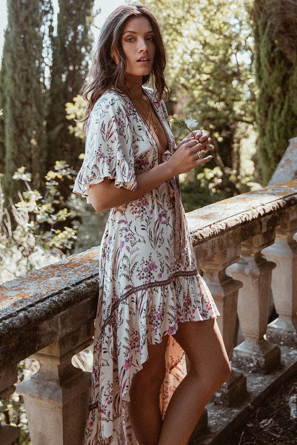 Bohemian Deep V Neck Tie Dress | IFAUN