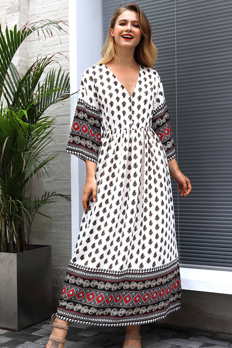 Bohemian waist contrast patchwork dress | IFAUN
