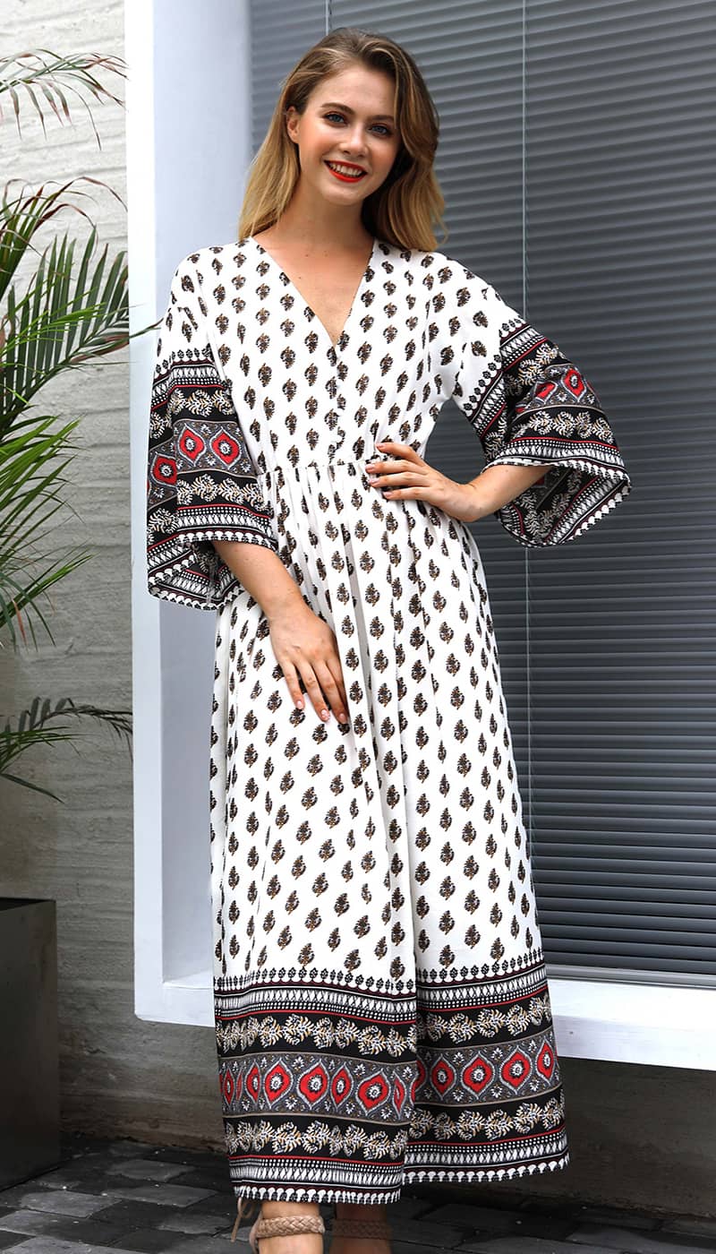 Bohemian waist contrast patchwork dress | IFAUN