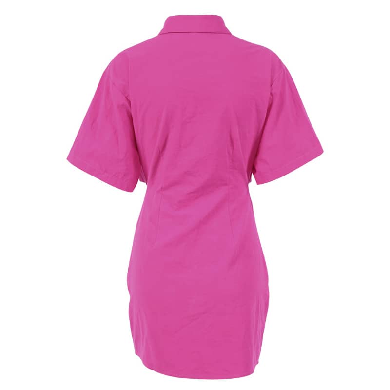 Hot pink short-sleeved shirt and hip skirt dress | IFAUN