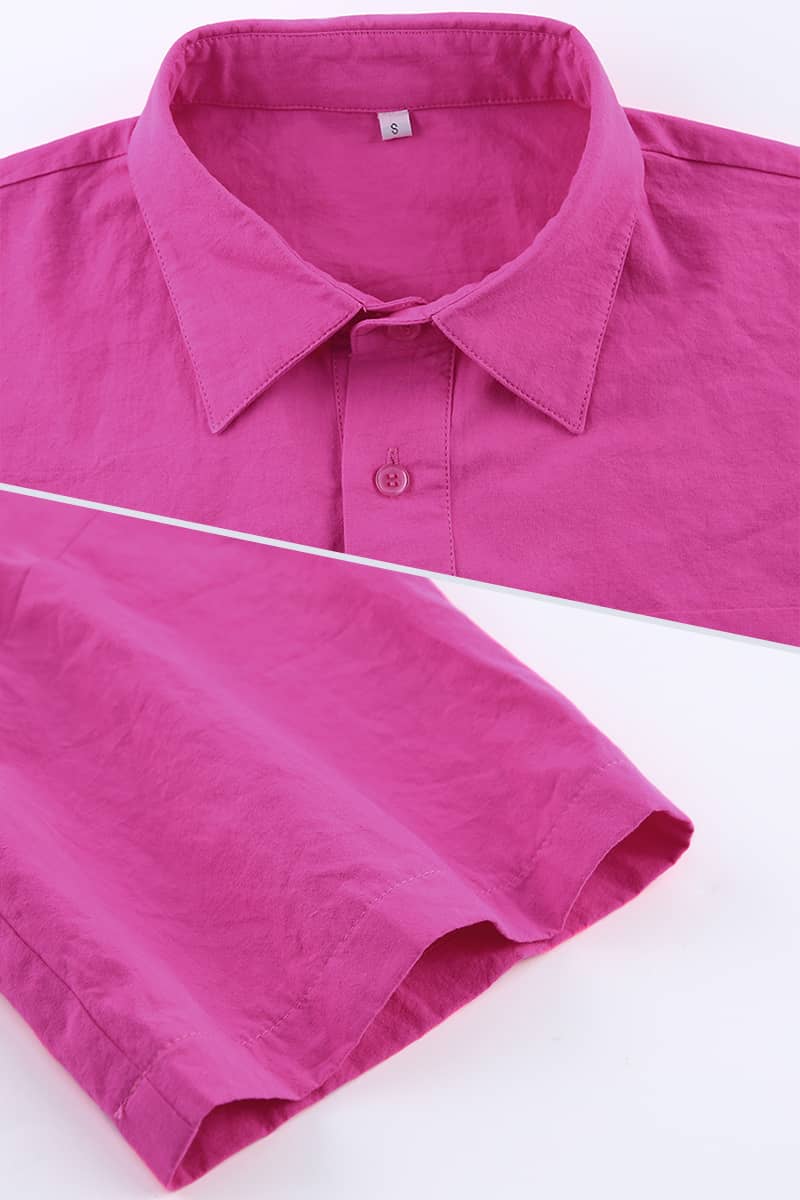 Hot pink short-sleeved shirt and hip skirt dress | IFAUN
