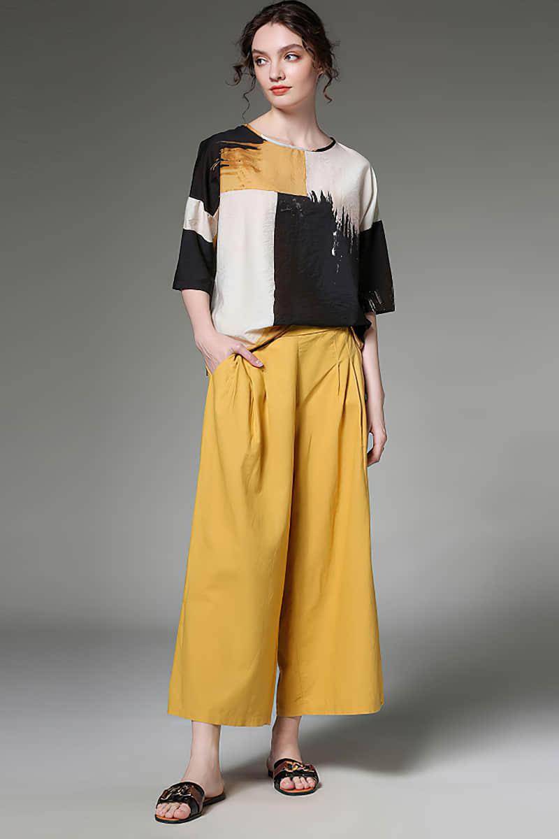 Large size loose and thin linen pants Yellow / 3XL | IFAUN