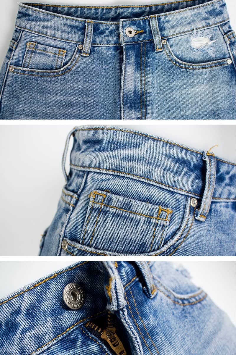 Irregular fringe ripped denim skirt | IFAUN