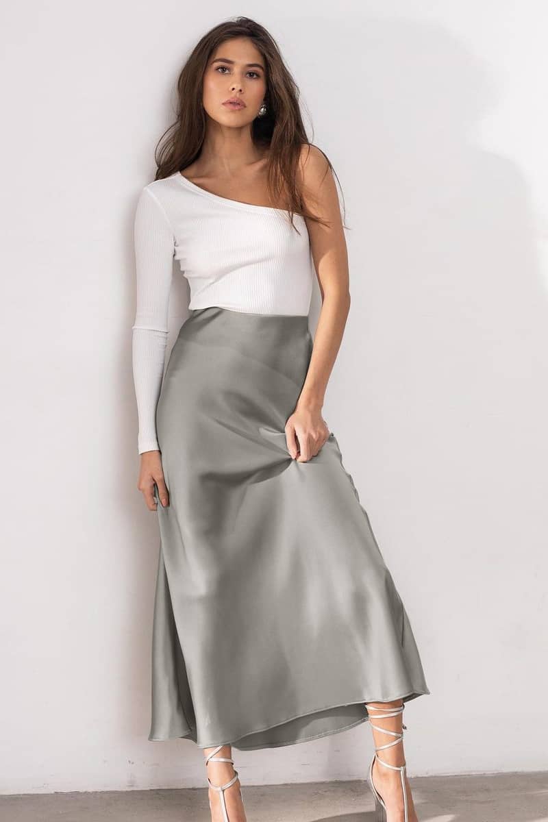 High waist silky drape midi skirt fishtail skirt