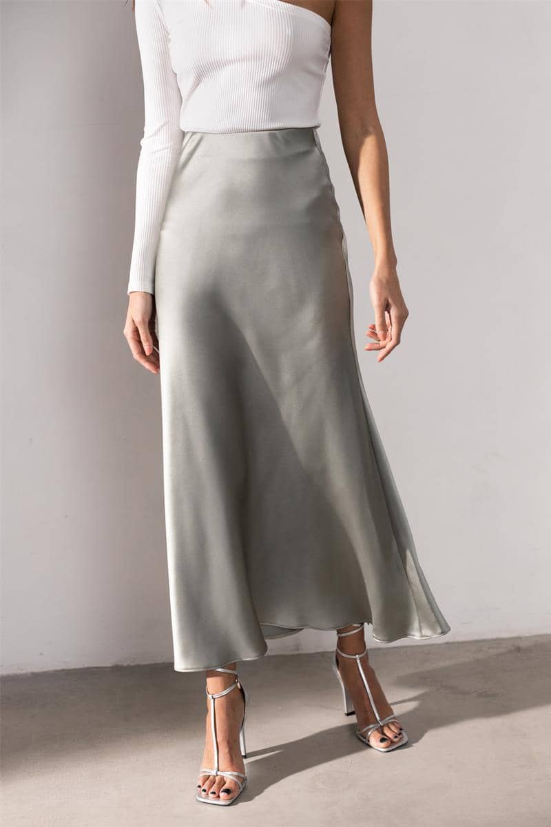 High waist silky drape midi skirt fishtail skirt