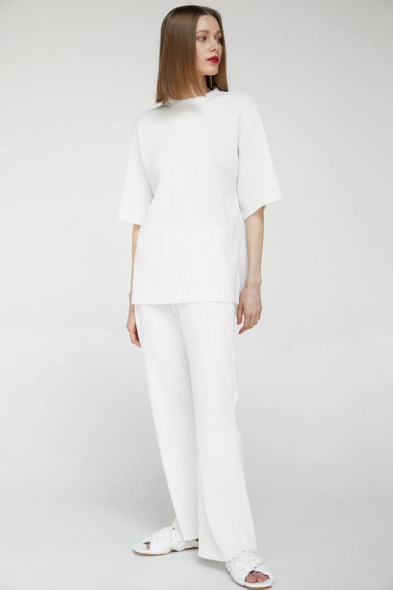 Women's T-shirt + wide-leg trousers casual suit White / M | IFAUN