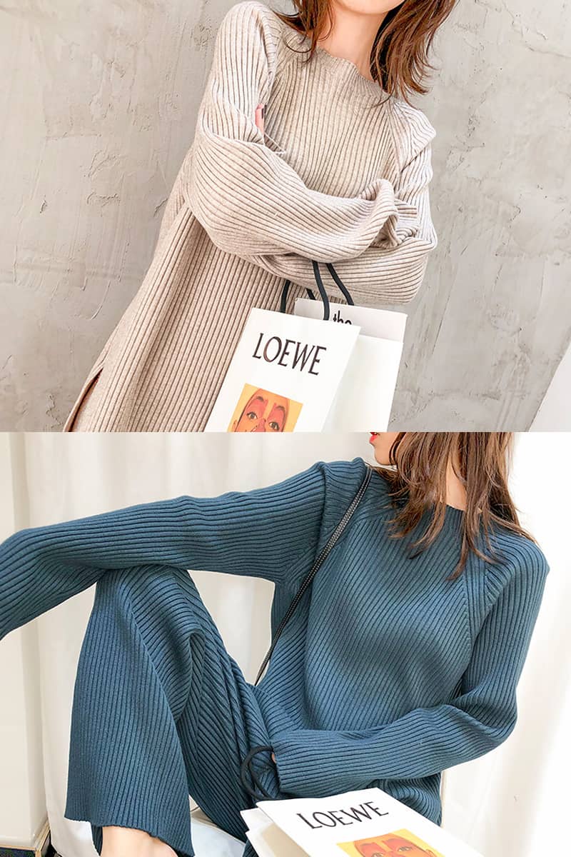 Autumn knitted sweater wide leg pants two-piece women