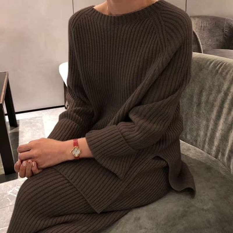 Autumn knitted sweater wide leg pants two-piece women