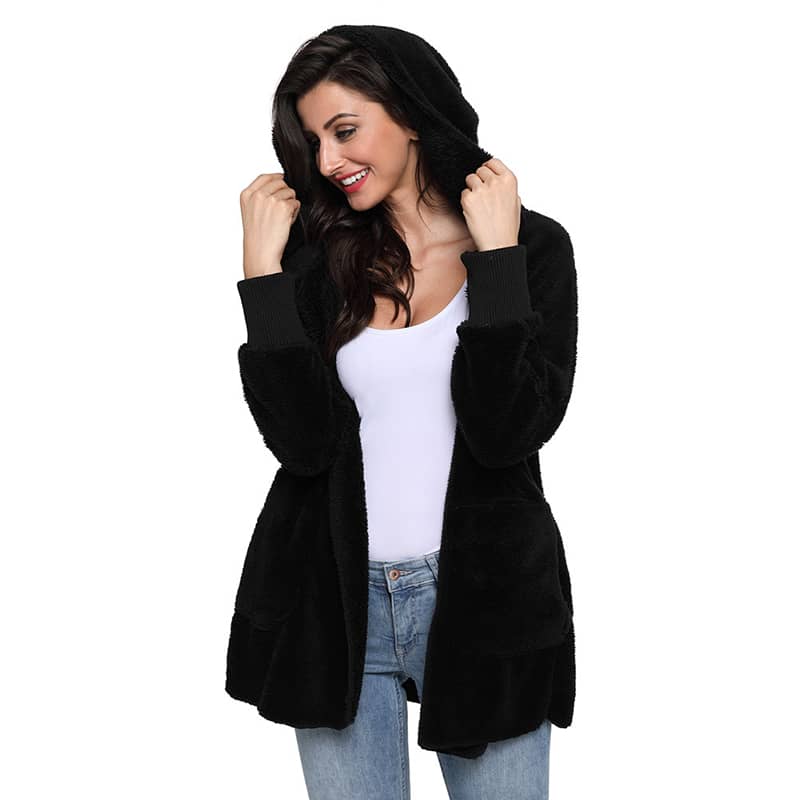 Women's casual hooded mid-length coat