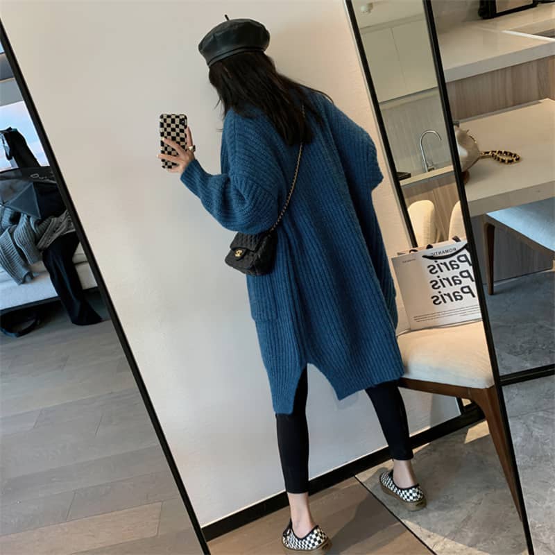 Coarse wool slouchy sweater cardigan