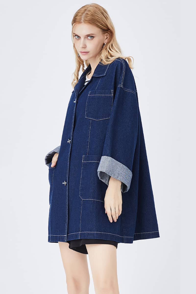 Women’s denim jacket Retro Casual Blue Loose Straight Coat