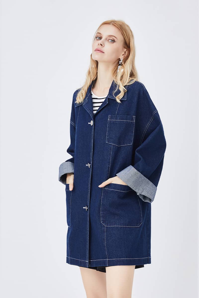 Women’s denim jacket Retro Casual Blue Loose Straight Coat