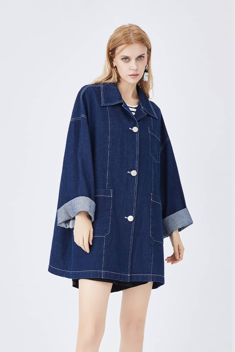 Women’s denim jacket Retro Casual Blue Loose Straight Coat