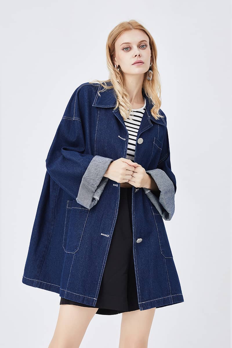 Women’s denim jacket Retro Casual Blue Loose Straight Coat