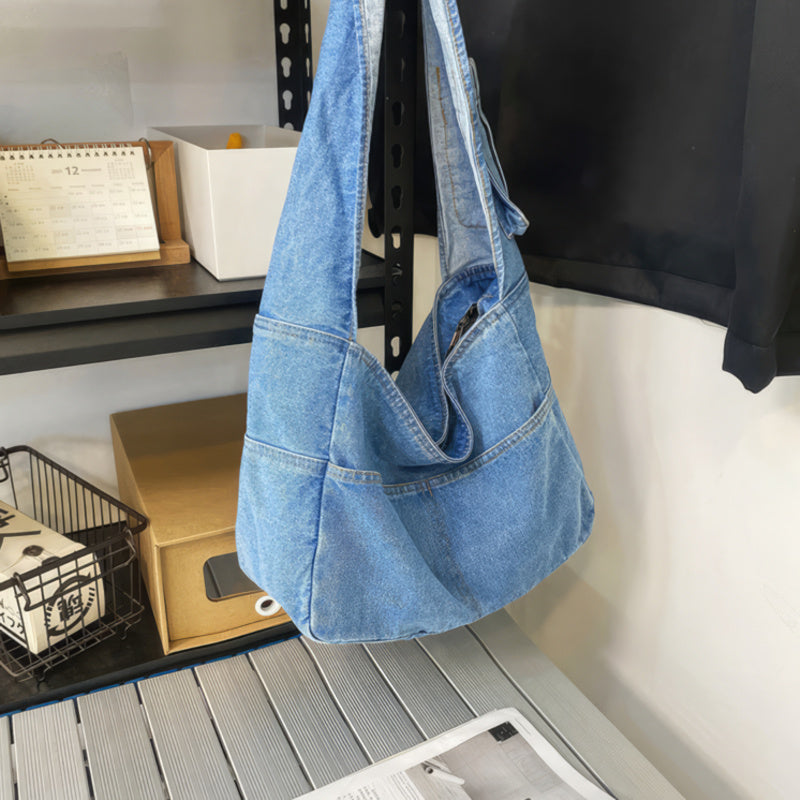 Large capacity denim crossbody bag