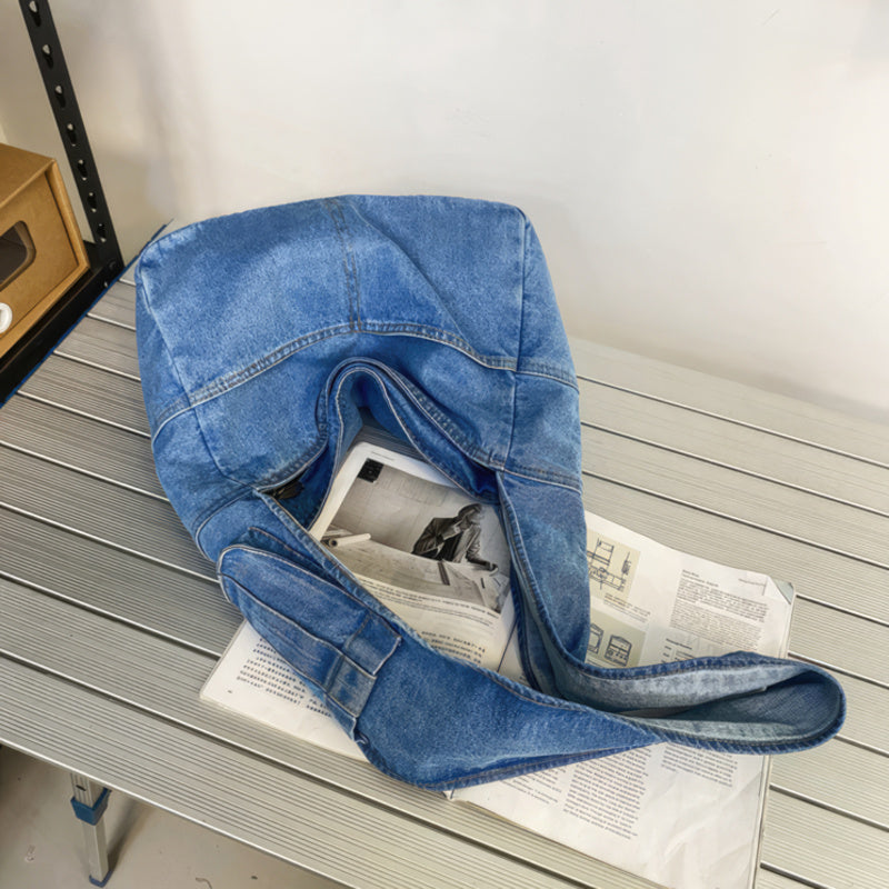 Large capacity denim crossbody bag