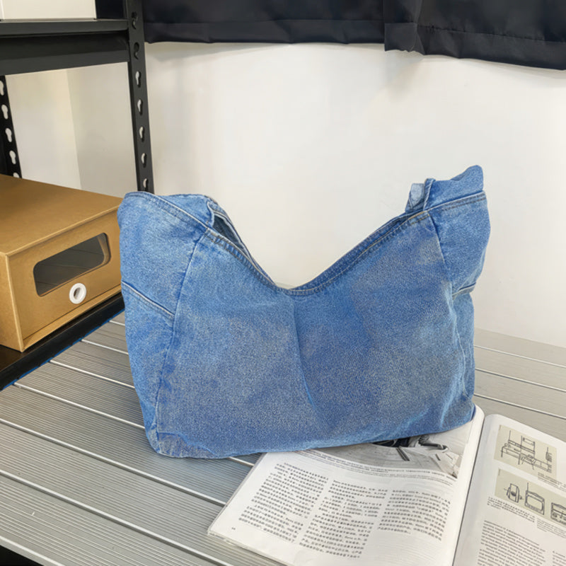 Large capacity denim crossbody bag