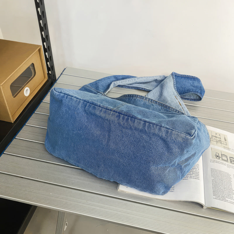 Large capacity denim crossbody bag