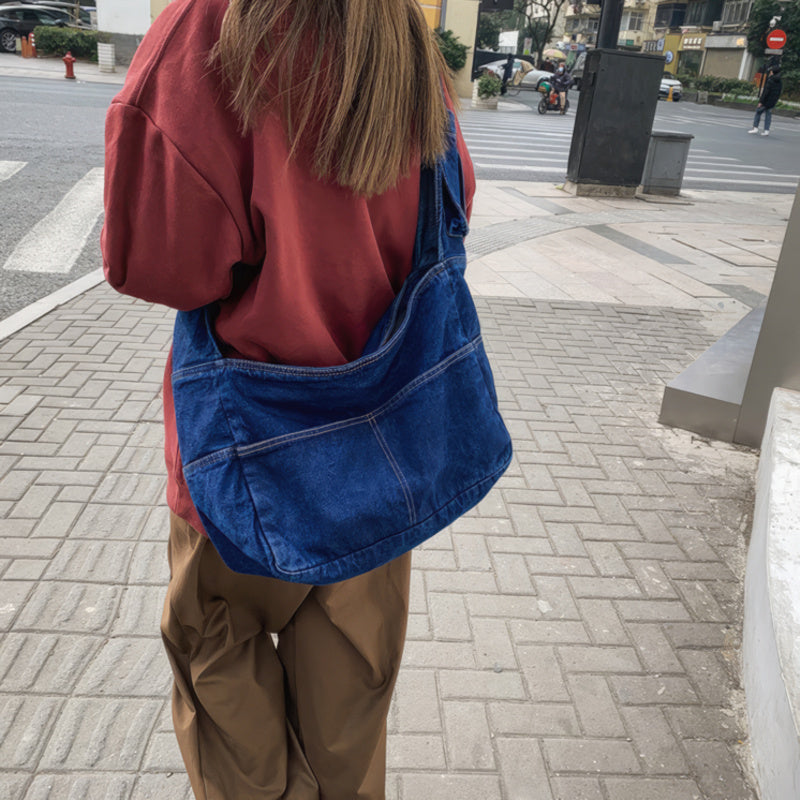 Large capacity denim crossbody bag