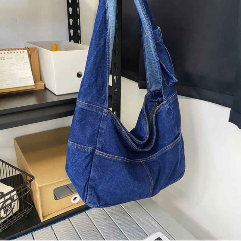 Large capacity denim crossbody bag