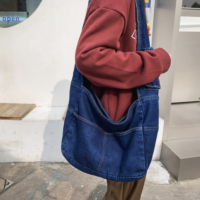 Large capacity denim crossbody bag