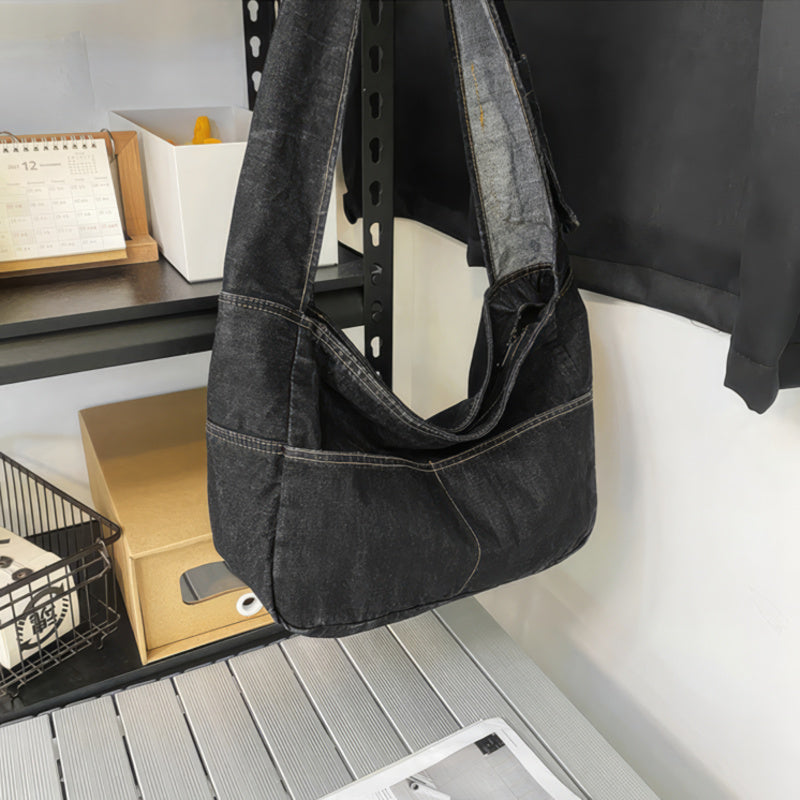 Large capacity denim crossbody bag