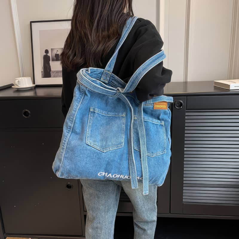 Commuter Denim Tote Bag with Spacious Capacity