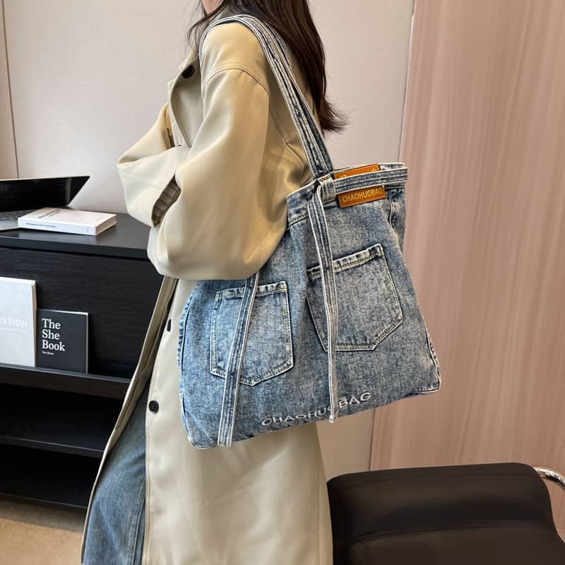 Commuter Denim Tote Bag with Spacious Capacity