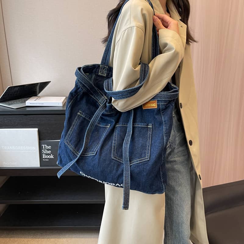 Commuter Denim Tote Bag with Spacious Capacity