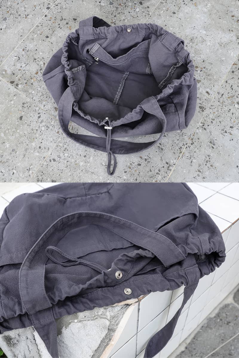 Canvas Shoulder Bag with Drawstring Closure and Single Strap Handle