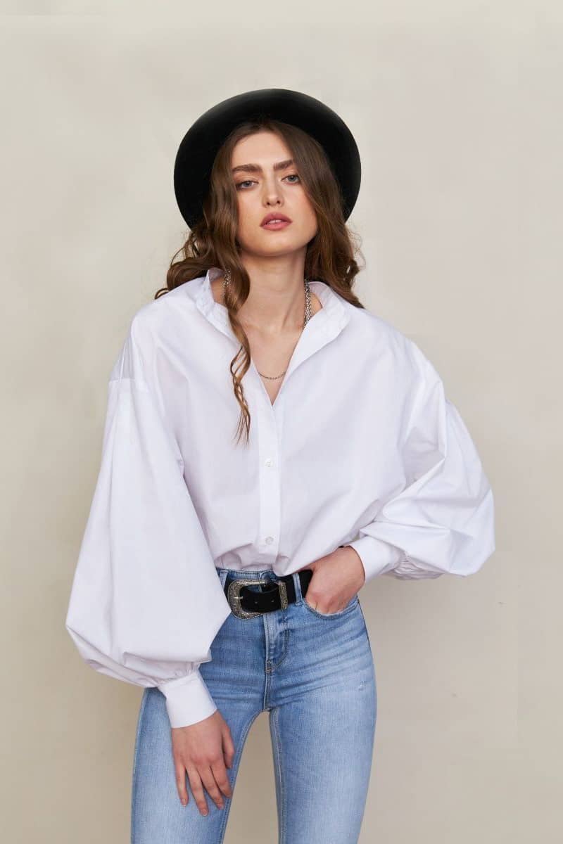 All-match lantern sleeve loose round neck shirt