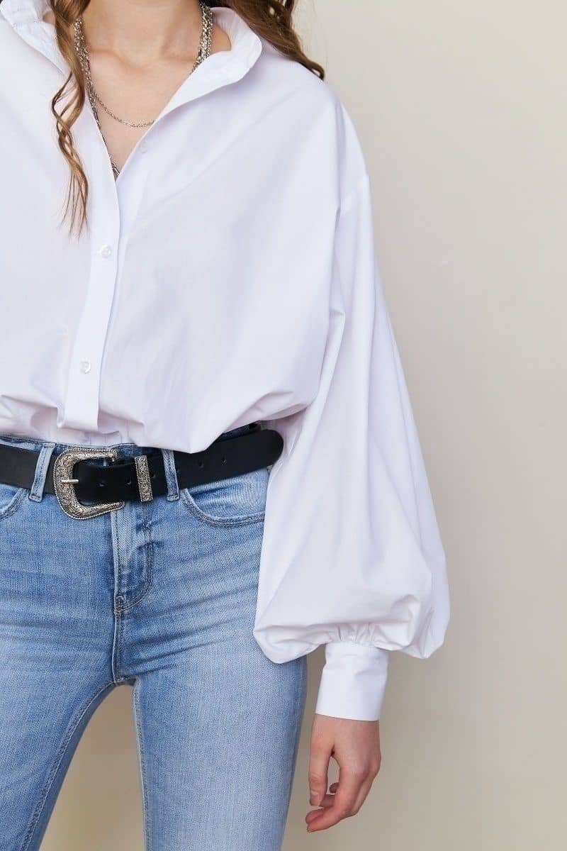 All-match lantern sleeve loose round neck shirt