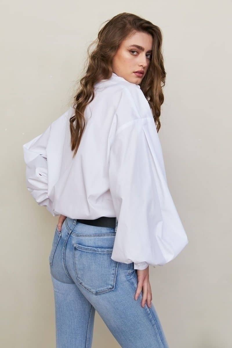 All-match lantern sleeve loose round neck shirt