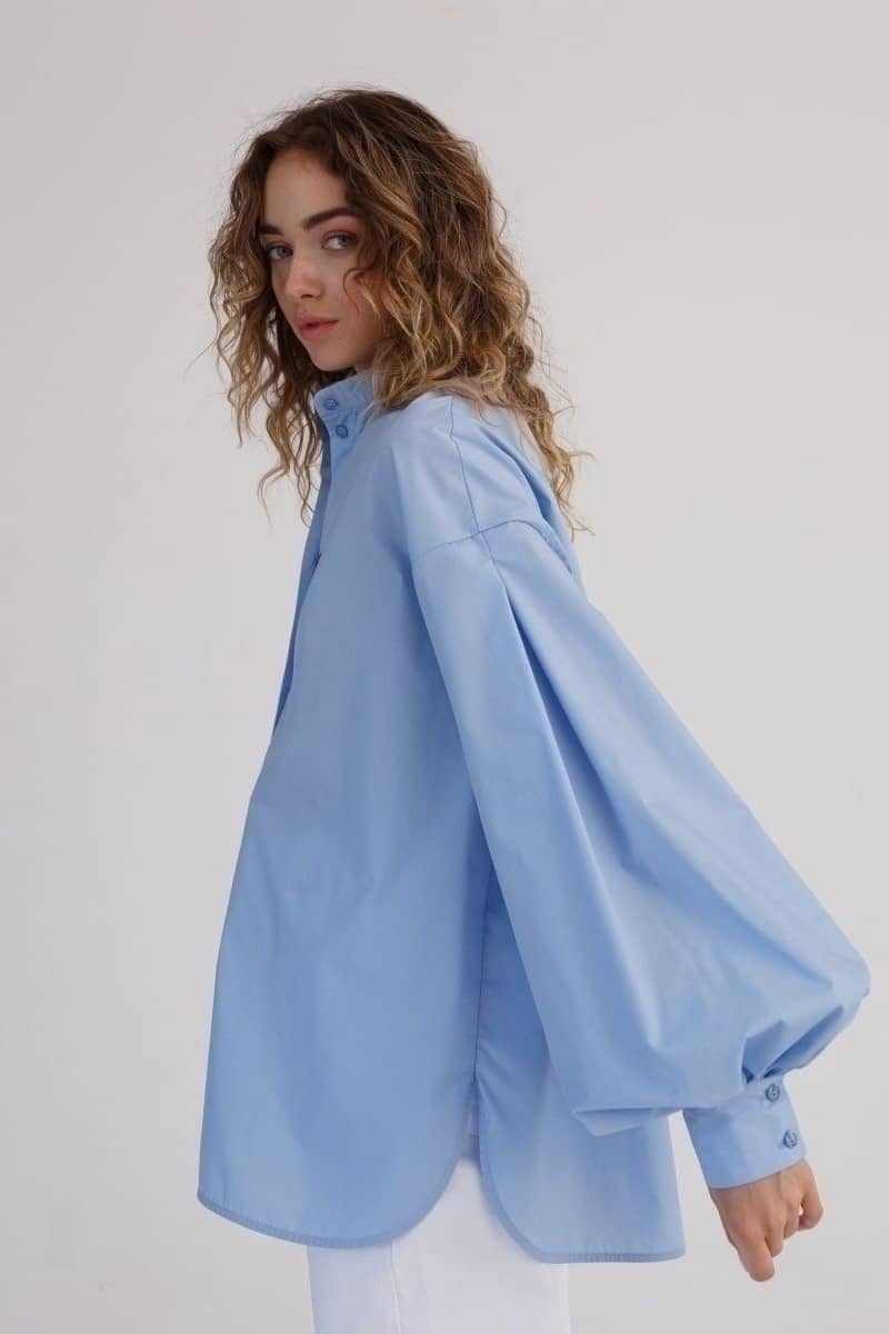 All-match lantern sleeve loose round neck shirt
