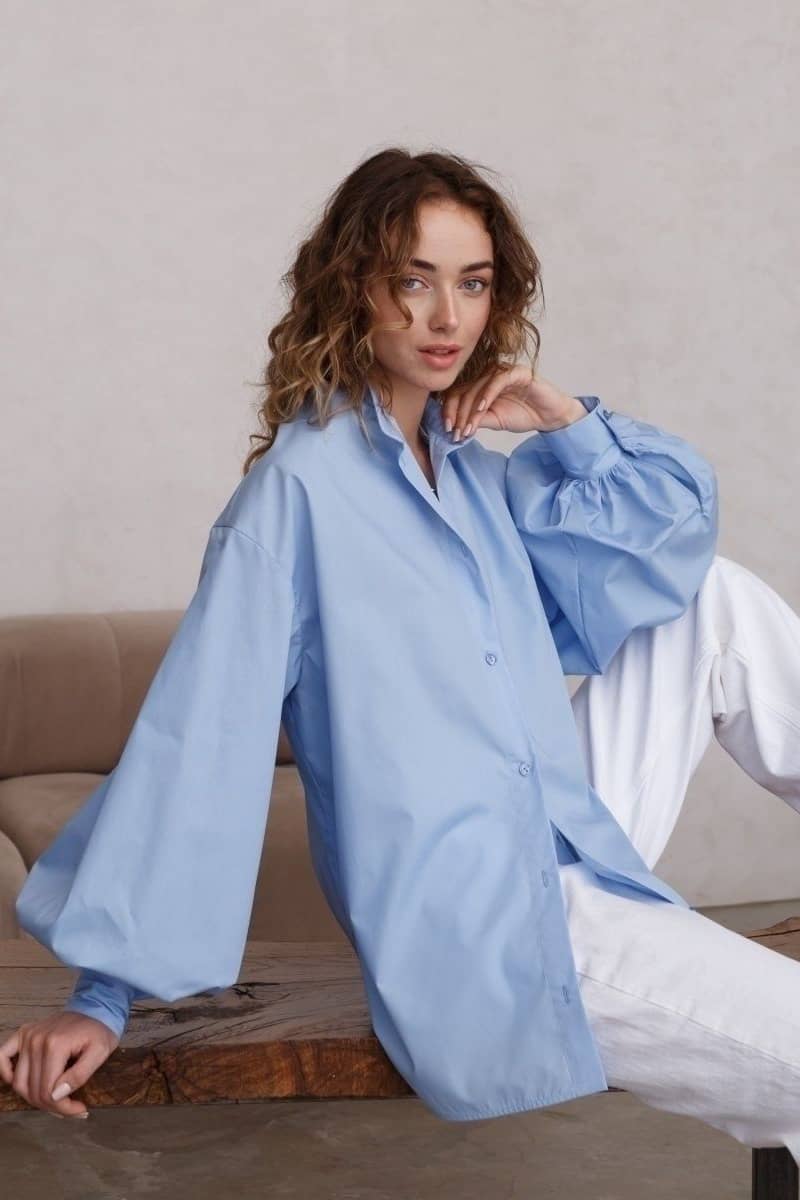 All-match lantern sleeve loose round neck shirt